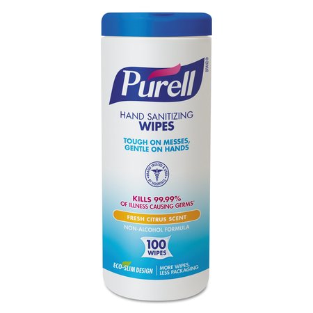 PURELL Premoistened Hand Sanitizing Wipes, Cloth, 5 3/4 x 7, 100/Canister 9111-12